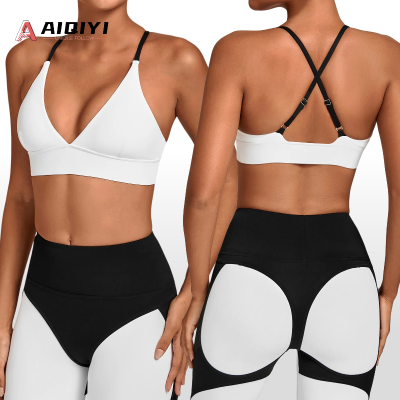 7514 New Adjustable-Strap High Support Spandex/Nylon Sports Bra Shockproof Colorblock Yoga Bra Outdoor Fitness Apparel Women
