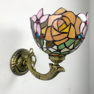 LongHuiJing Stained Glass Rose Flower Lampshade Wall <b>Sconce</b> Tiffany Mount Lamp Warm White LED for Living Room Hotel Decoration - Product Image 4