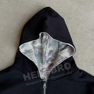 Felpa con Cappuccio Personalizzata con Stampa Integrale in Cotone Pesante 480gsm, Stile Vintage Streetwear, Camouflage Reversibile con Zip per <span class=keywords><strong>Uomo</strong></span> - Product Image 3