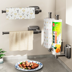 <b>Kitchen</b> Paper Towel Holder Wall Mounted No Drill Suction Cup Multi Function Storage Rack For Cling Film And Paper Rolls - Product Image 3