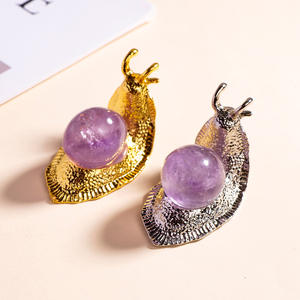 Adorno de Cristal al por Mayor, Figura de <span class=keywords><strong>Caracol</strong></span> de Aleación con Piedras de Amatista Brasileña Pulidas, Artesanía de Cristal para Decoración del Hogar y Regalo - Product Image 6