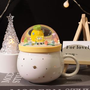 Tazza in Ceramica con Coperchio a Forma di Fiocco di Neve Spongebob, Design Micro Paesaggio Cartoon, Vendita Diretta dalla Fabbrica, per Festa dei Bambini, San Valentino, Compleanno - Product Image 6