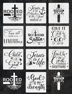 10 PCS pochoirs de foi chrétienne avec citations et versets bibliques pour la <span class=keywords><strong>peinture</strong></span> sur bois, toile, murs, meubles, porches, portes d'entrée - Product Image 2