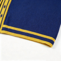 Vente en gros de cardigan long pour femmes en tricot bleu royal, personnalisé OEM ODM, broderie chenille, ouverture sur le devant, imprimé