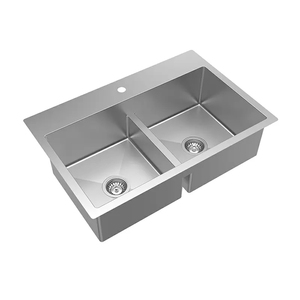 Évier de cuisine double cuve carrée sur mesure en acier inoxydable SUS304 brossé anti-traces de doigts, à montage par le haut et à double paroi profonde - Product Image 3