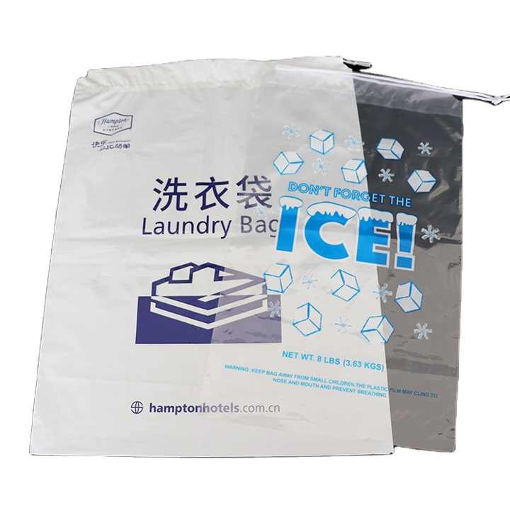 custom size dry cleaning drawstring sling plastic bag laundry bag 