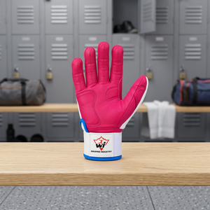 Guantes de Bateo de Cuero Warpro Industry, Acolchados, con Cierre de Velcro, para Entrenamiento, Ambidiestros, Duraderos, de Secado Rápido, en Blanco, Rosa y Azul - Product Image 3