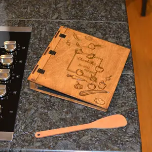 木製カバー付きのパーソナライズされた木製クックブックメニューレシピブックキッチンノートブック