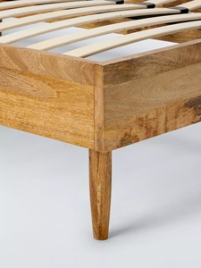 Mira Diamond Parquet Sheesham Wood <b>Bed</b> with Mid Century Design Slatted <b>Platform</b> <b>Base</b> and Tapered Legs Premium Bedroom Furniture - Product Image 3