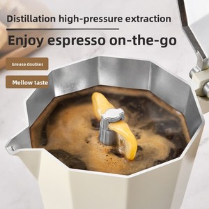 <span class=keywords><strong>Cafetera</strong></span> Moka de Aluminio Beige para Estufa con Mango de Madera, <span class=keywords><strong>Cafetera</strong></span> Octogonal Estilo Italiano - Product Image 4