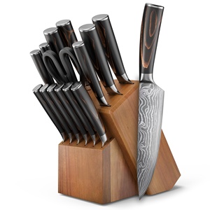 Juego de Cuchillos de Cocina de Acero Inoxidable con Hoja Martillada y Mango de Madera Pakka, Juego de Cuchillos de Chef con Tijeras - Product Image 1
