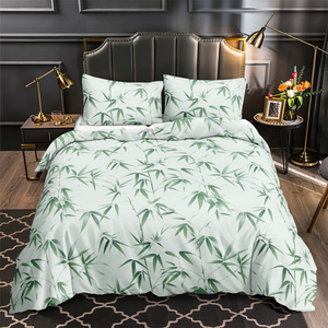 3pcs Luxury <strong>Bamboo</strong> Leaf Print Design Queen Bedding Set Bed Room 300TC 100% Pure Cotton Duvet Cover Set - Product Image 5