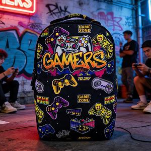 Sacs à dos de sublimation pour ordinateur portable, cartable d'école, sac à dos étudiant amusant, motif graffiti, en tissu Oxford, avec fermeture éclair, écologique, grande capacité - Product Image 1