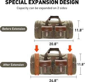 더플 방수 왁스 칠 캔버스 정품 가죽 주말 하룻밤 빈티지 여행 핸드백 휴대 가방 - Product Image 5