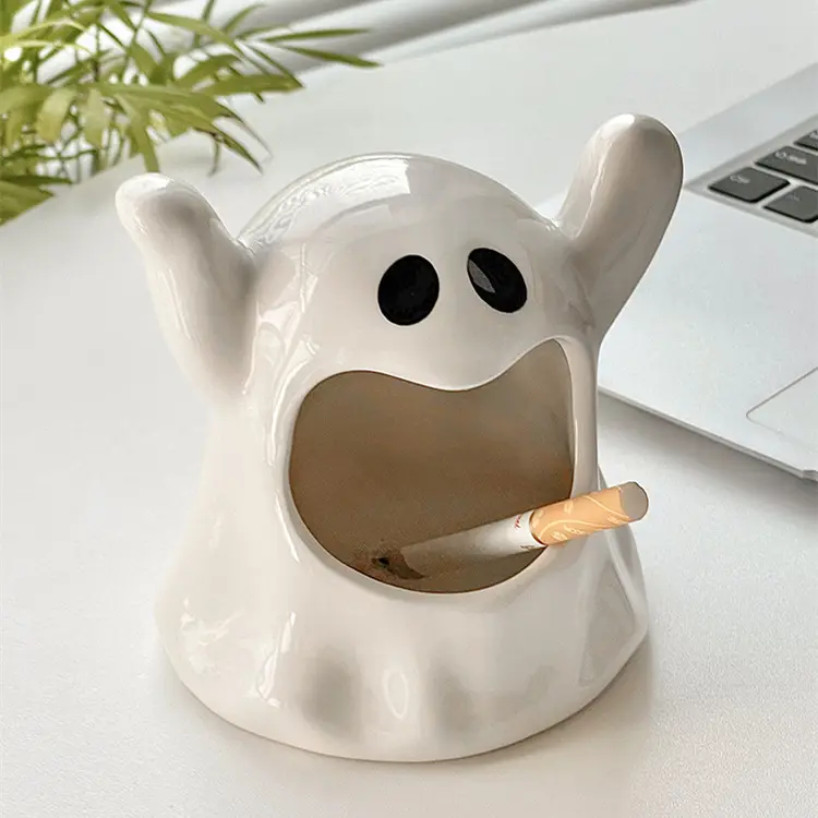 사용자 정의 할로윈 유령 모양의 촛대 도자기 세라믹 흡연 재떨이 담배 애쉬 트레이 홈 오피스 장식