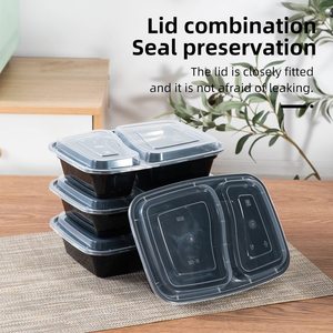 Contenedores de Almacenamiento de Alimentos de Plástico Portátiles de 2 Compartimentos, Contenedores Desechables <span class=keywords><strong>para</strong></span> Preparación de Comidas - Product Image 2