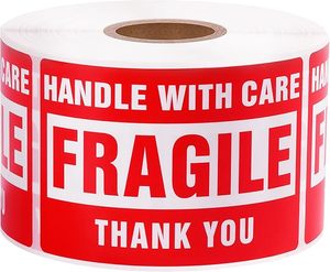 Etichette Fragile 3 x 2 Pollici con Manico, 500 Adesivi Fragili <span class=keywords><strong>per</strong></span> Spedizioni e Traslochi, Adesivo Permanente di Grado Commerciale <span class=keywords><strong>per</strong></span> Vetro - Product Image 1