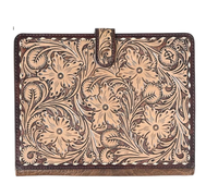 Dompet Kulit Sapi Asli Wanita India, Motif Bunga Barat, Buatan Tangan, Model Roper, Vintage, Resleting, Portabel, Aksesoris Musim Panas