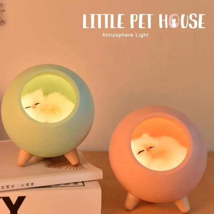 Creative Cute Little Cute Cat House Night Light Cute Kitten Bedside with Sleeping Light Usb Charging Touch Atmosphere Light