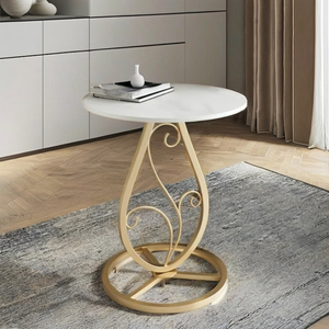 Modern Round Console <b>Table</b> with <b>Marble</b> <b>Top</b> and Gold Metal Pedestal Base for Living Room Furniture - Product Image 4