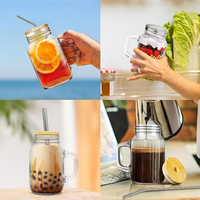 Pot Mason en verre de 20 oz avec poignée, couvercle et paille pour café glacé, boba et plus