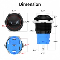 Interrupteur à bouton-poussoir momentané en métal noir oxydé de 16 mm, avec LED bleue éclairée 12 V pour modification automobile
