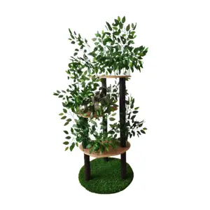 New Arrival Cat Scratcher Tree Condo Pets Cat Tree With Artificial Leaves