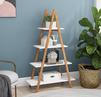 Estantes de almacenamiento de escalera triangular japonesa, estanterías para sala de estar, soporte de estantería de madera de cinco niveles tipo clásico de pie