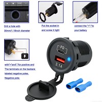 Chargeur de voiture USB-C 12V 3.1A encastrable pour voiture, bateau, marine, VTT, modification