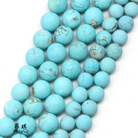 Perles de turquoise naturelle, pierres précieuses polies mates, rondes, bleu-vert, pour la fabrication de bijoux DIY