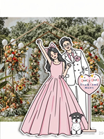 Panneau de bienvenue en acier inoxydable pour fiançailles, réception de mariage, version KT, autocollants de dessin animé, présentoir portable au sol