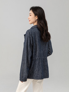 Giacca in denim di lino da donna con effetto smerigliato, Primavera 2026, Nuovo Arrivo, con fodera a coulisse, vestibilità rilassata, effetto snellente, stile <span class=keywords><strong>Old</strong></span> Money, Top - Product Image 4