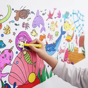 Rouleau de papier peint amovible bricolage rouleau de coloriage de l'espace extérieur dessin Graffiti Kit de rouleau de peinture auto-adhésif pour les enfants