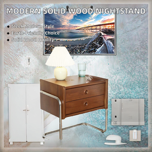 Mesa de Noche Moderna de Estilo Italiano con 2 Cajones, Madera Sólida de Lujo, Ecológica, Duradera y Multifuncional, Muebles para Dormitorio y Sala de Estar - Product Image 2