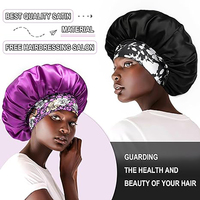 Logo personnalisé Bonnet pour cheveux de grande taille Bonnet de sommeil africain à large bande avec impression de bonnets en satin élastique pour femmes