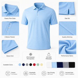 Camiseta Polo de Rendimiento Personalizada con Logotipo para Hombre y Mujer, 13% Elastano, Elástica en 4 Direcciones, Transpirable, Ropa de Golf para Equipos, Venta al Por Mayor, Tallas S-4XL, Azul Rey - Product Image 4