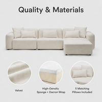 Grand ensemble de canapés modulaires en velours en forme de L avec fauteuil inclinable rembourré en éponge, canapé 3 places pour appartement et hôtel