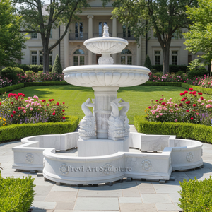 Fuente de Estanque de Mármol Tallada de Estilo Único TREVI con Estatua de Peces para Exteriores de Villa - Product Image 1