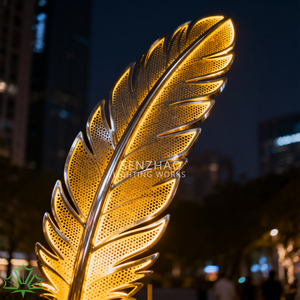Escultura de Plumas de Acero Inoxidable con Iluminación LED para Exteriores, Arte Metálico Moderno Personalizable para Decoración de Hoteles y Plazas Comerciales - Product Image 5