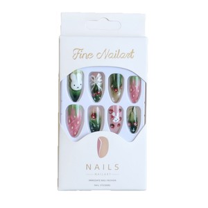 Faux ongles à presser Kawaii Lapin & Fraise, Ombré Vert avec accents floraux et nœuds, en acrylique forme amande pour usage quotidien - Product Image 5