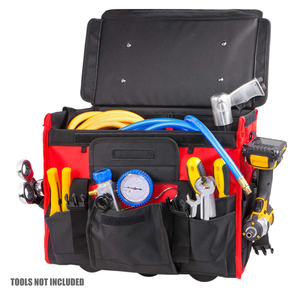 18" Waterproof <b>Rolling</b> <b>Tool</b> Bag Organizer with Adjustable Telescoping Handle 150 lb Capacity Multi-Compartment Storage Wheels - Product Image 3