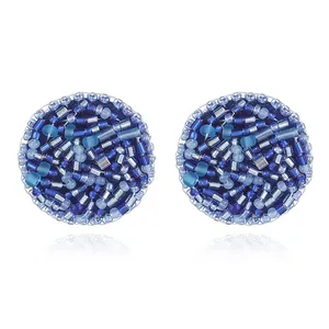 Bohemia Seed Beads Cluster Stud Earrings Colorful Handmade Glass Beads Beaded Ball Sharp Stud Earring