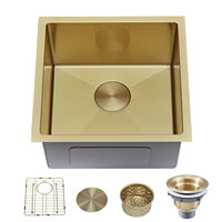 Évier de bar encastré 18x18x9 pouces, fait main, en acier inoxydable SUS304 de calibre 16, évier de préparation de cuisine avec grille dorée