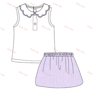 Set di Abbigliamento <span class=keywords><strong>per</strong></span> <span class=keywords><strong>Bambina</strong></span> con Stampa Personalizzata, Completo Due Pezzi con Gonna e Canotta, Colletto a Festoni, Set Sportivo con Gonna-Pantalone <span class=keywords><strong>per</strong></span> Bambine - Product Image 4