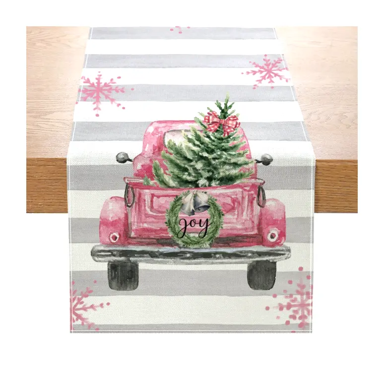 印刷された小さなトラックのクリスマスツリー100% ポリエステルストリップクリスマスのお祝い製品テーブルランナー明るい色