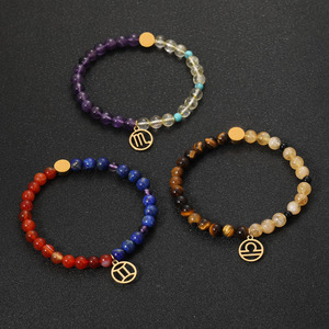 Pulsera <span class=keywords><strong>de</strong></span> los 12 Signos del Zodiaco, con Cuentas <span class=keywords><strong>de</strong></span> <span class=keywords><strong>Piedra</strong></span> Natural, Diseño Bicolor, Cristal Curativo, con Dije Dorado <span class=keywords><strong>para</strong></span> Mujer - Product Image 2