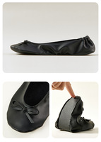 BW102 Ballerines pliables en PU à enfiler, chaussures de danse plates d'intérieur, chaussures de mariée avec sac de rangement pour femmes