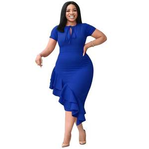 Produit le plus vendu Nouvelle robe à volants décontractée en dentelle de couleur unie pour femmes grande taille - Product Image 5