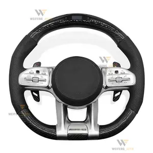 Car Steering Wheel For Mercedes Benz AMG GLE S63 C63 CLA W205 Flat Paddles Newly Upgraded Sports Carbon Fiber Steering Wheel Wit