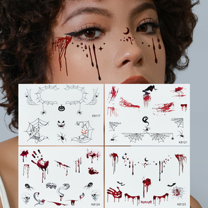 Autocollants de tatouage temporaire pour le visage, imperméables, pour fête d'Halloween, effet réaliste, taches de sang, plaies, tatouages faciaux phosphorescents, OEM - Product Image 1